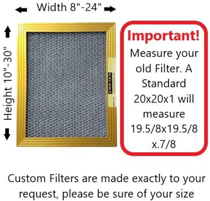 CARTER | Gold | MERV 8 | HVAC & Furnace Filter | Washable Electrostatic)