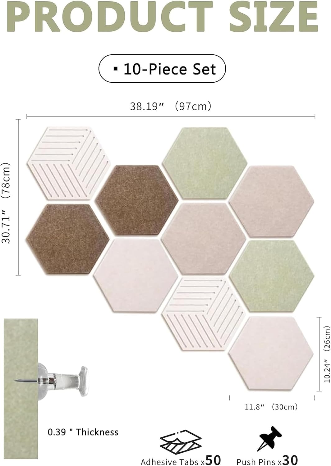 Hexagon Cork Board Tiles for Office Walls Decor 10 Pack 11.81" X 10.24"