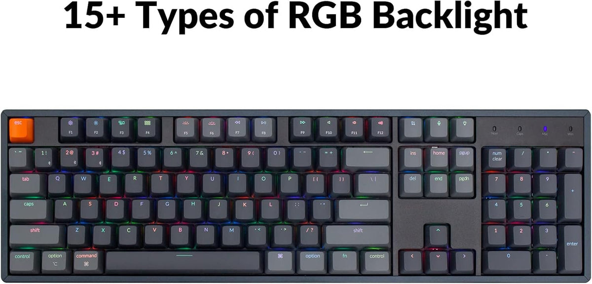 Keychron K10 Full Size 104 Keys Bluetooth Wireless/USB Wired Mechanical Gaming Keyboard for Mac with Keychron Super Red Switch/RGB Backlight/Multitasking Computer Keyboard for Windows, Aluminum Frame