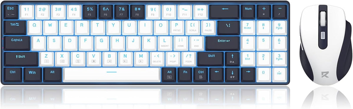 Redragon BS8773 Wireless Keyboard and Mouse Combo, 78 Keys 2.4Ghz Wireless Low-Profile Mechanical Red Switch Keyboard w/Slim Compact Design & Single Blue Backlit, Comfort Grip 2400 DPI Max Mouse