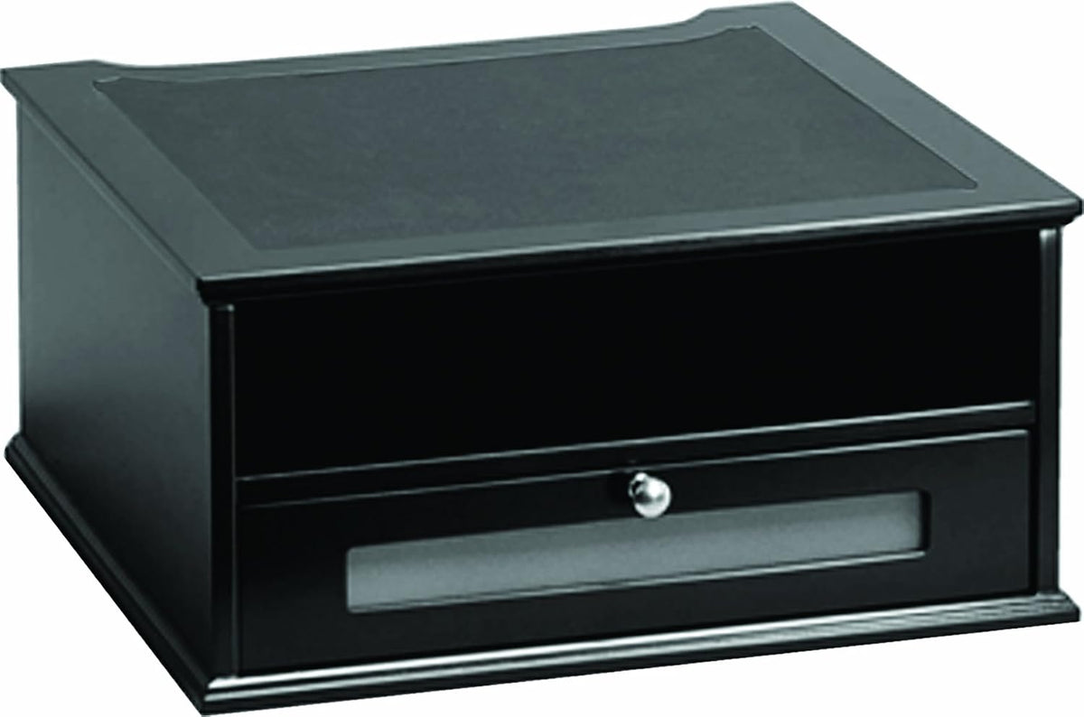 Victor Monitor Riser with Drawer and Storage Shelf - Wood Monitor Stand for Desk, Desk Organizer with Faux Leather Top, Organize Office Supplies, 13 x 13 x 6.5-Inches, Midnight Black