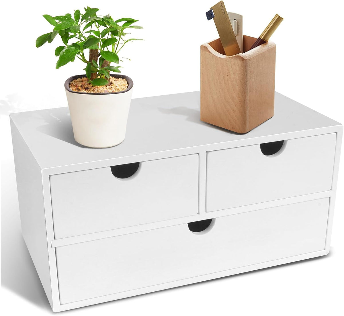 Charmewooden Bamboo Desk Organizer With Drawers Countertop Drawers Counter Storage Box Corner Desk Organizer for Home Office No Assembly Required
