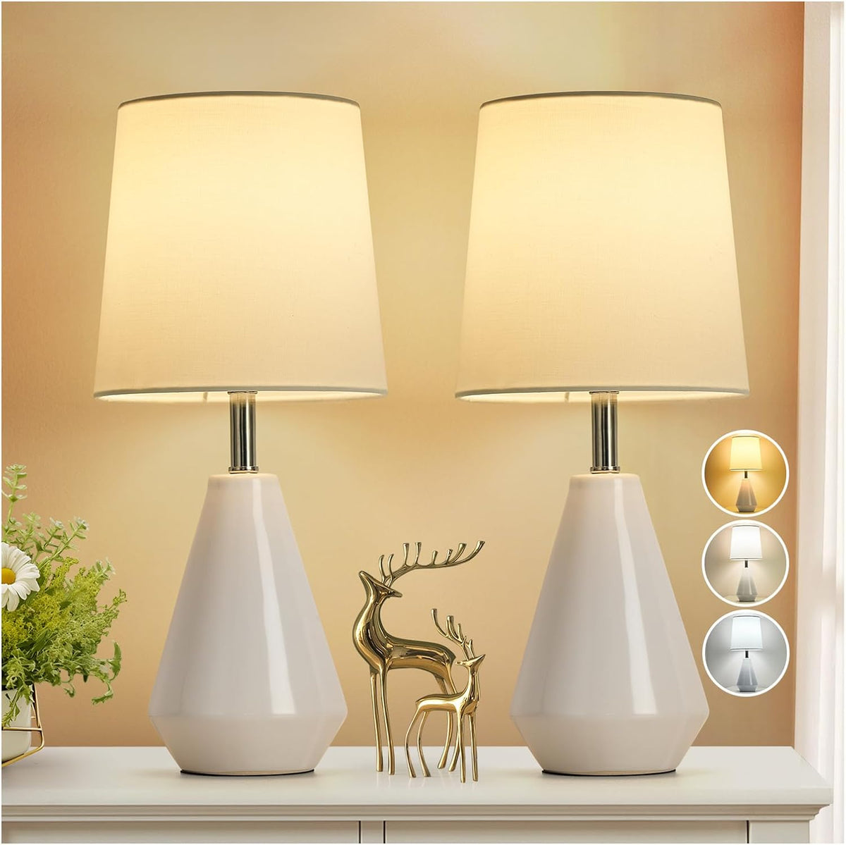 bdayanx15.5" Small Table Lamp Set of 2, 3 ColorTemperatures for Bedroom