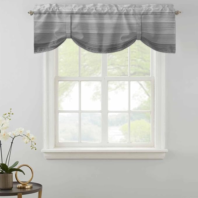 Grey Ombre Wooden Tie Up Valance Curtains
