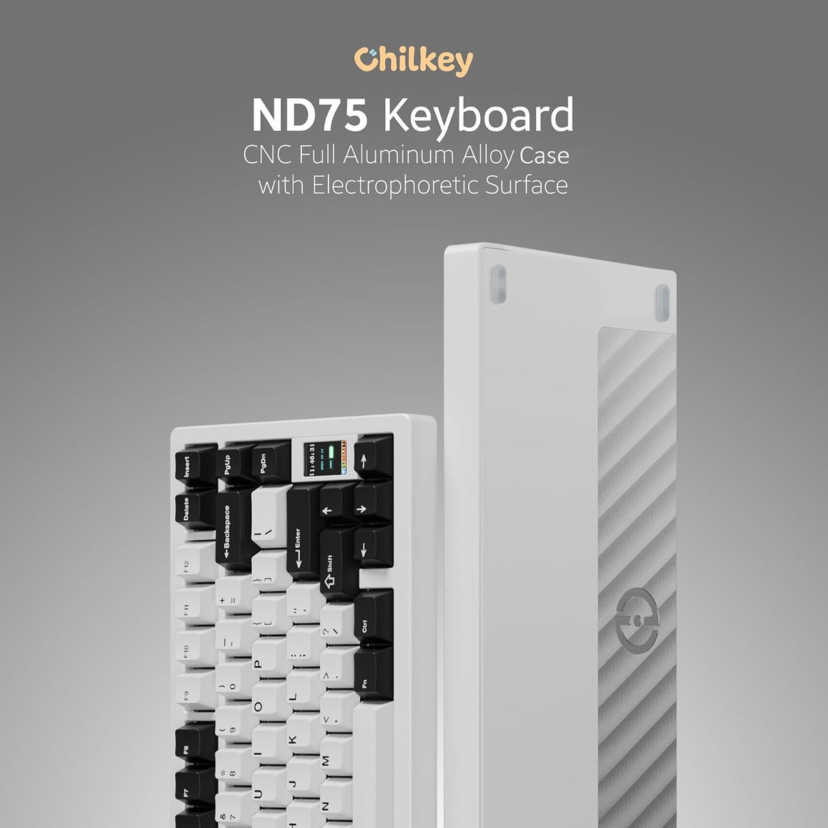 OOCTPK Chilkey ND75 Aluminum Keyboard 75% Percent Wireless Gaming Mechanical Keyboard with LCD Screen, Quick Assembly, BT/2.4G/USB-C, Hot Swappable Per-Key RGB Custom Keyboard for Laptop Office PC