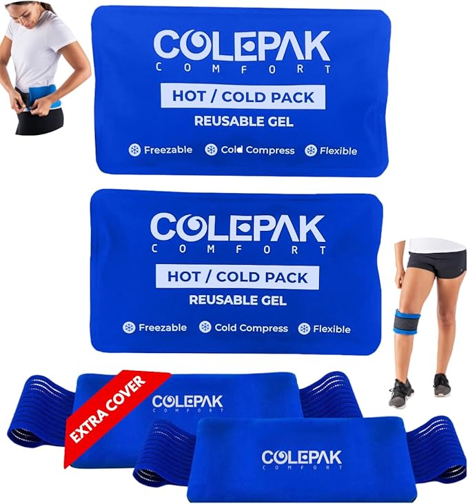 Hot & Cold Ice Packs for Injuries Reusable Gel (4 Pc Set) for Pain Relief, Joint Muscle Soreness Swelling for Knees Back Shoulder Foot