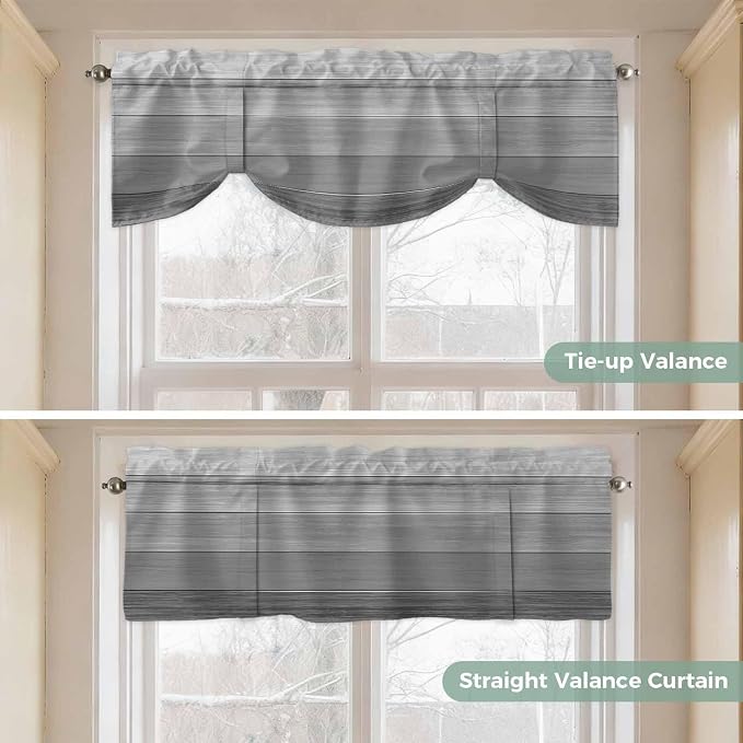 Grey Ombre Wooden Tie Up Valance Curtains