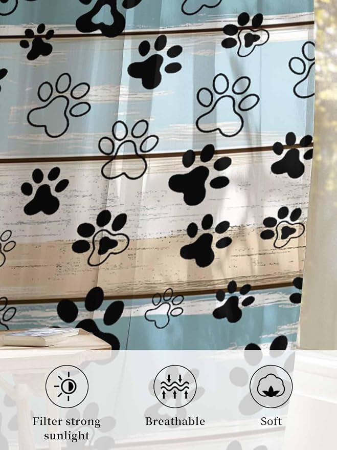 Sheer Curtains 84 Inches Long, Vintage Farmhouse Country Wood Grain Privacy