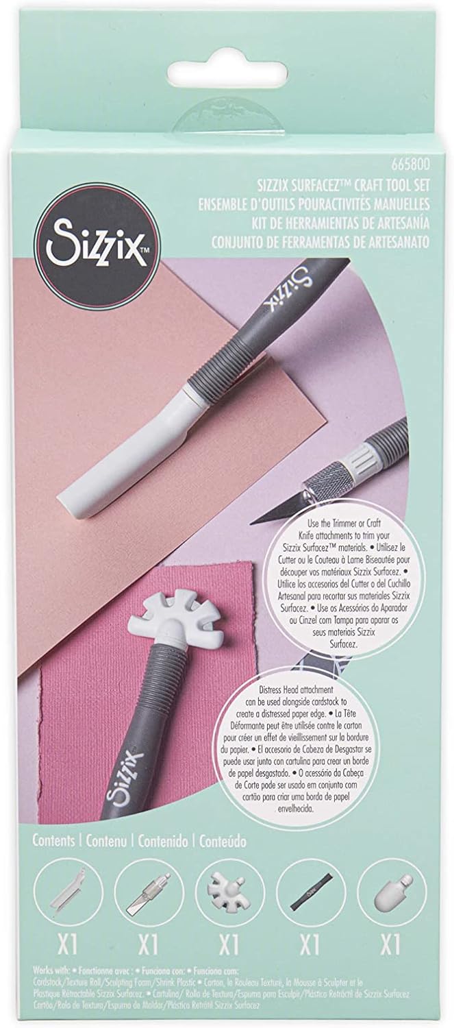 Sizzix Craft Knife, Trimmer & Distress Tool Set | Perfect for Papercraft, Cardmaking, Scrapbooking, Detailed Cutting & Creating Texture