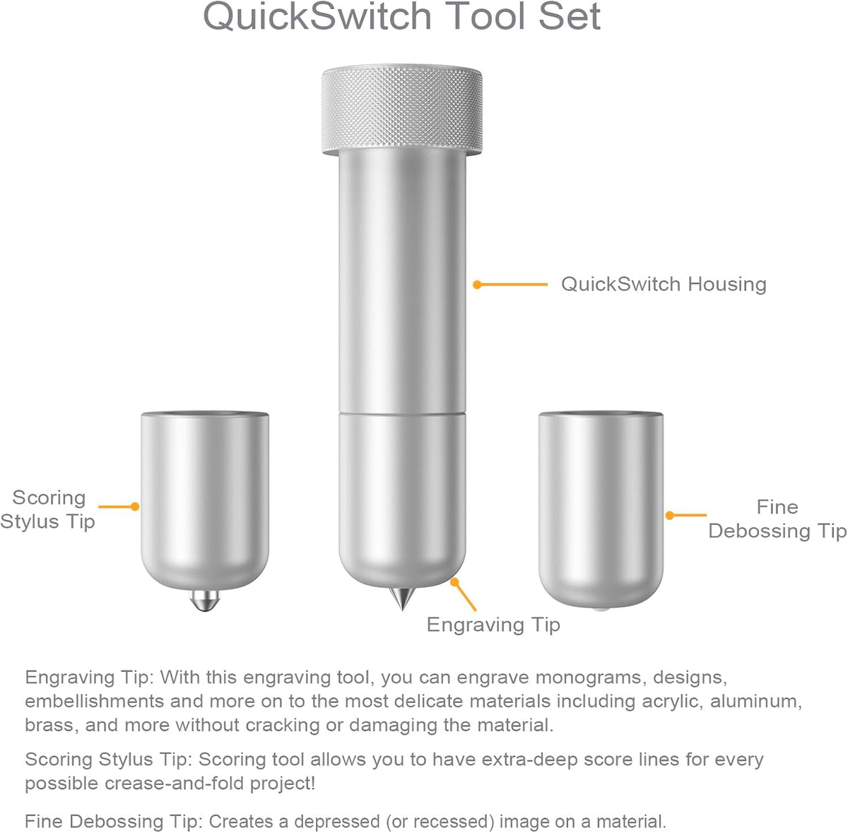 Engraving Tip + Scoring Tip + Fine Debossing Tip + QuickSwitch Housing for Cricut Maker 3/Maker/Venture/Explore 3/Air 2/Air, OVAN 3-in-1 Tool Set for Cricut Engrave/Score/Deboss Designs on Materials