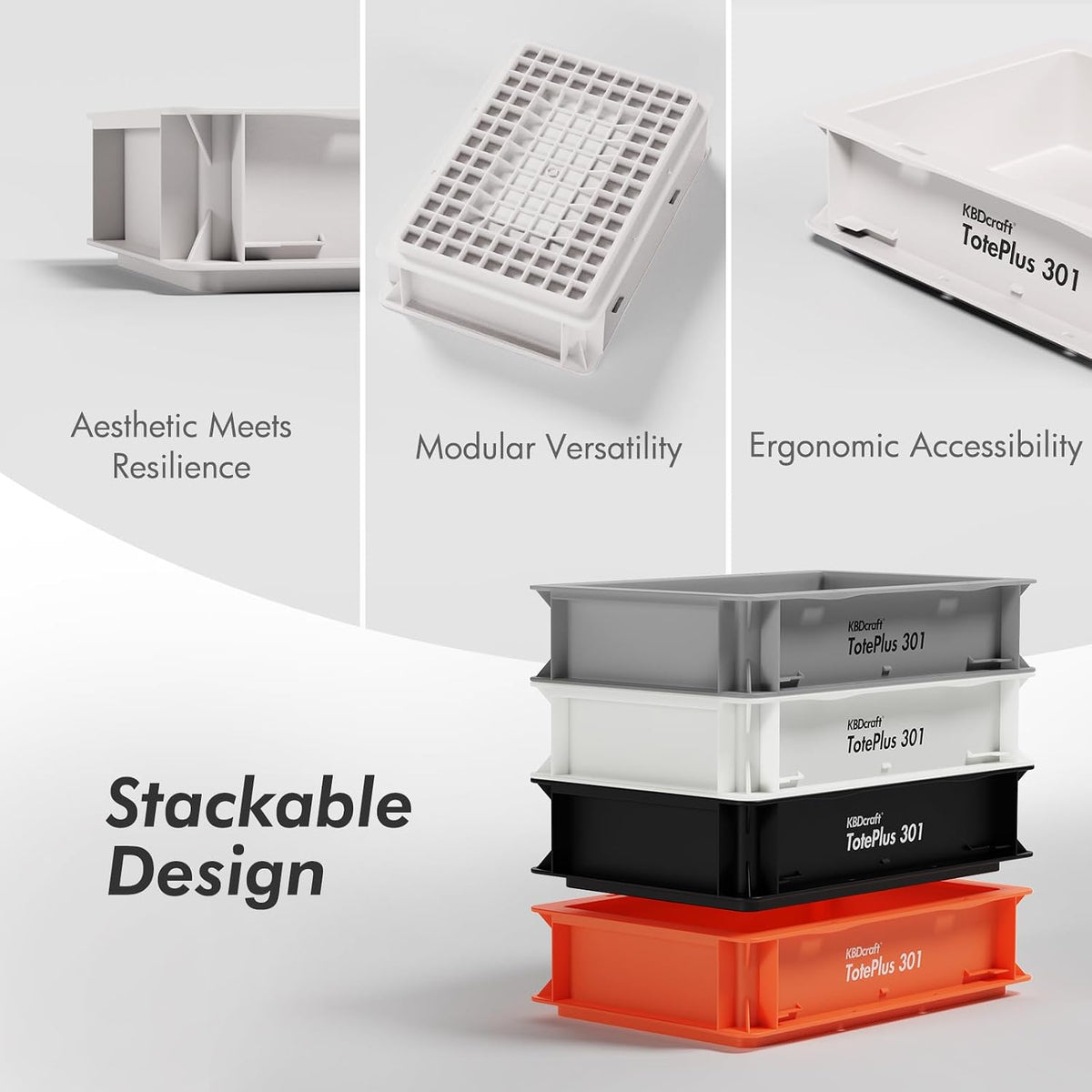 KBDcraft Stackable Storage Bin - Heavy-Duty Plastic Organizer Box and Tray with Straight Walls, small plastic bin totes for storage, 12"x8"x3", 0.5Gal, Gray, 3 Pack
