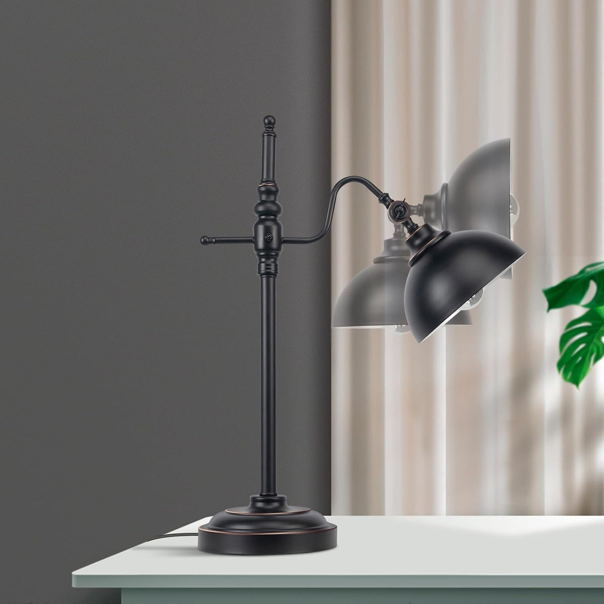 Industrial Desk Lamp - Black Metal Task Lamp with 2 USB Charging Ports,Vintage Farmhouse Style for Bedroom,Coffee,Dorm,Farmhouse Decor