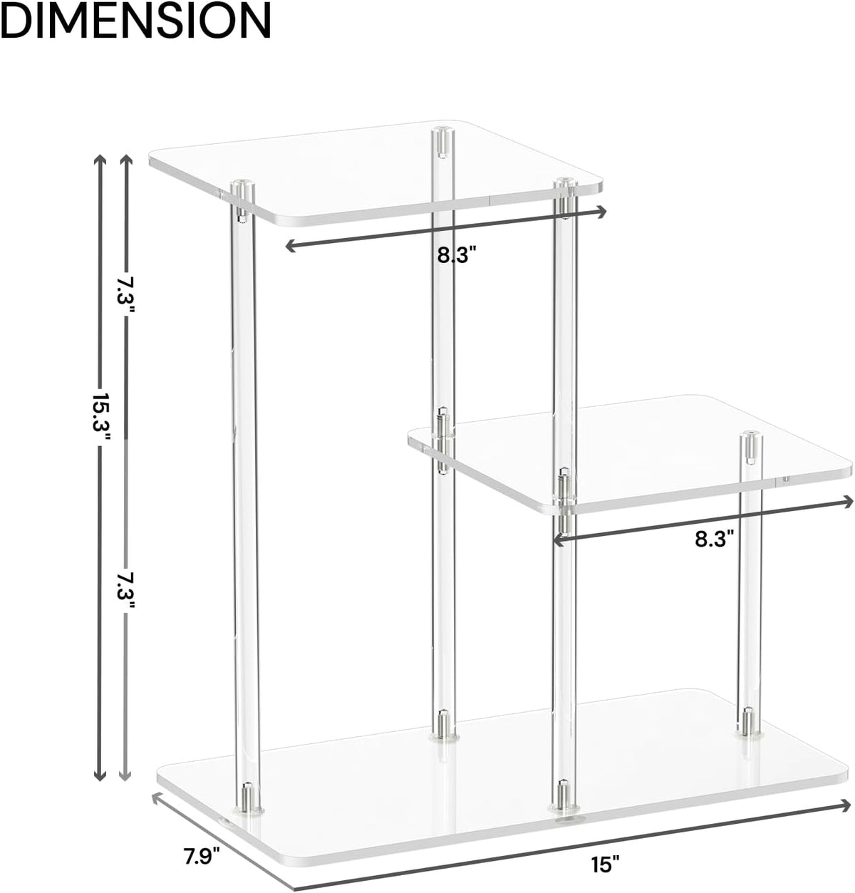 Acrylic Desktop Bookshelf, 7.9" D x 15" W x 15.3" H, Small Desktop Shelves Organizer, 3-Tier Clear Mini Table Top Shelf for Office Supplies and Desk Accessories, Easy Assembly