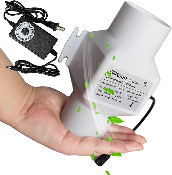 Small Inline Duct Fan 12V 2.36 Inch 60Mm Ventilation Exhaust Booster 14W 58 Cfm