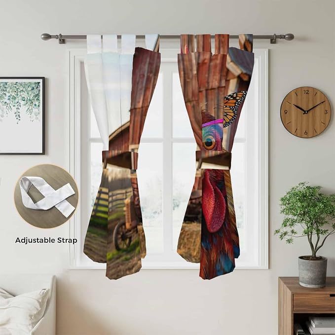 Farm Rooster Living Room Curtains 84 Inch Length, Window Curtains Tab Top