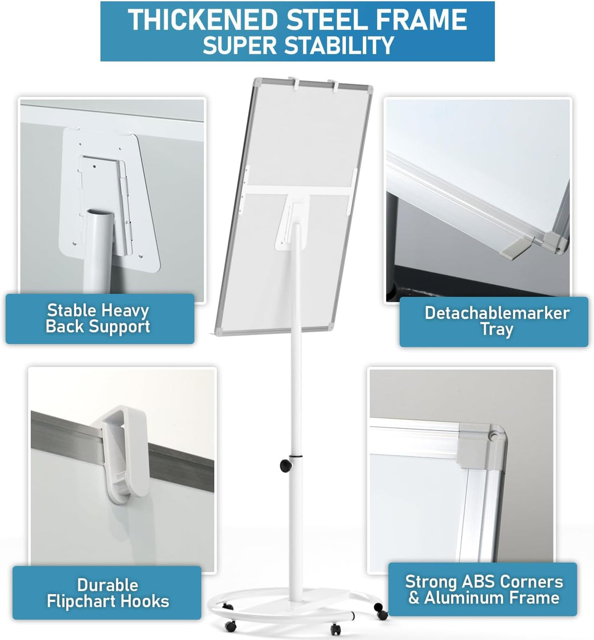 Nicpro Mobile Whiteboard 36"x 24" Magnetic Dry Erase Board, Height Standing