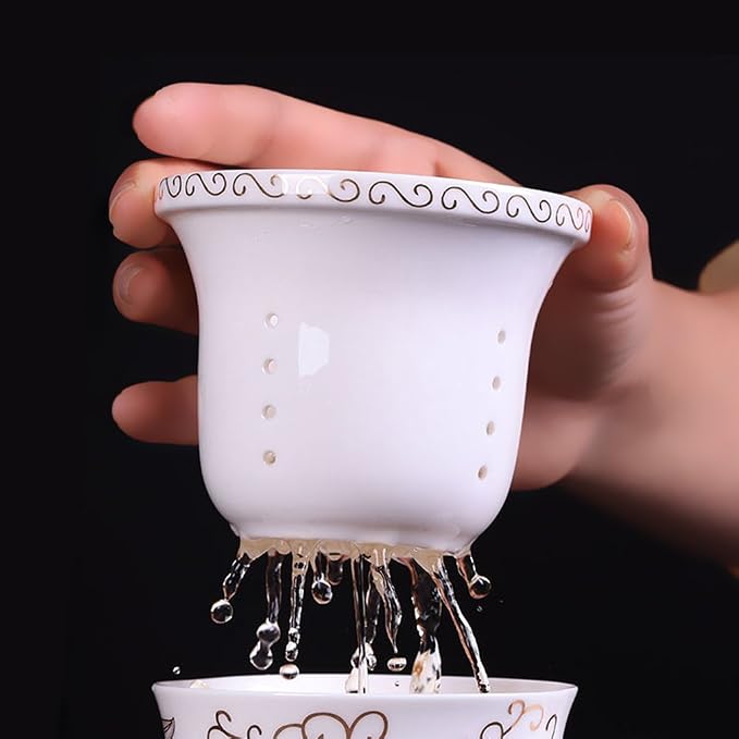 Porcelain Tea Cup with Infuser Lid and Saucer Sets