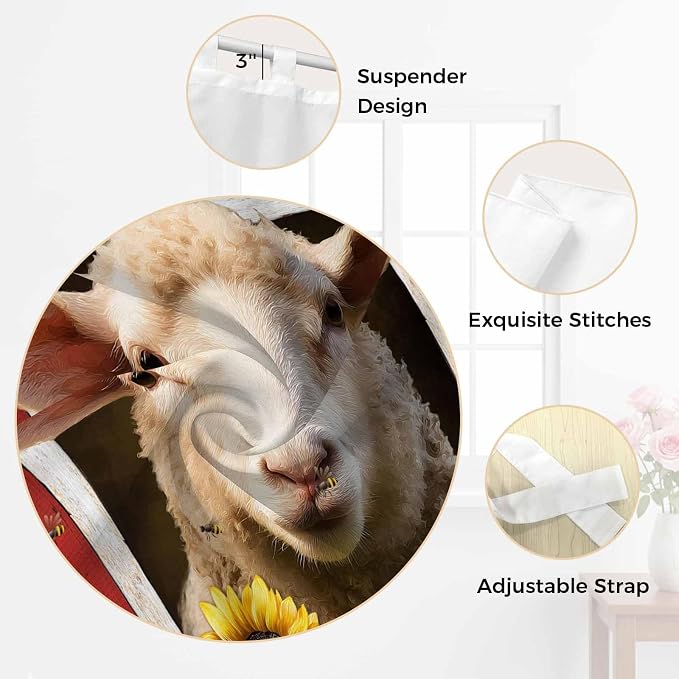 Sheep Sunflower Living Room Curtains 96 Inch Length, Window Curtains Tab Top
