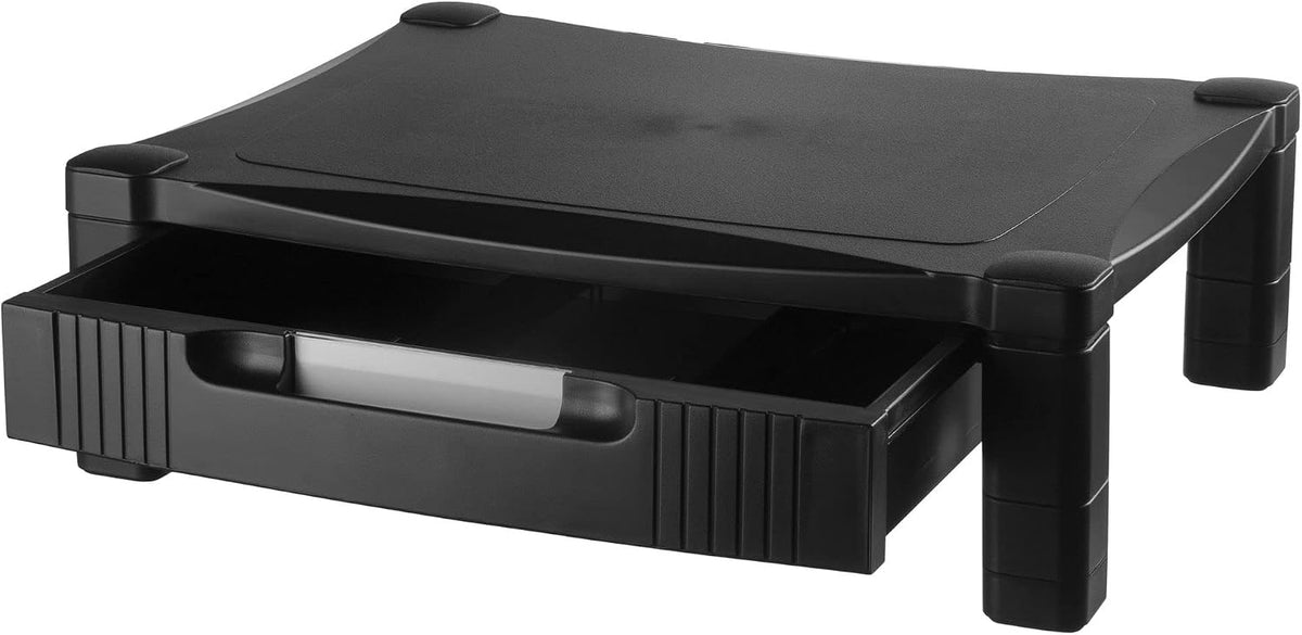 Kantek Monitor Stand With Drawer, 17" X 13.25" X 3" To 6.5", Black, Supports 50 Lbs