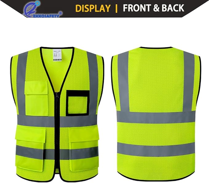 Hi Vis Reflective Safety Vest for Men Women Mesh Class 2 High Visibility Vest with Pockets,Meets ANSI/ISEA Standards(EK170-Mesh-Yellow-XL)