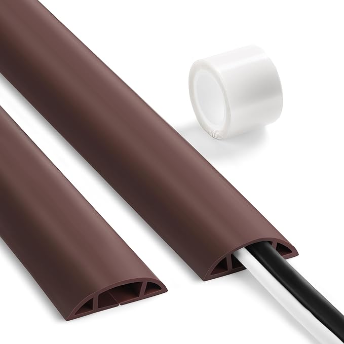 Floor Cable Cover 3ft Brown, LZEOY Cord Covers for Wires on Floor, Low Profile Cord Hider Cable Management, Office/Carpet Compatible