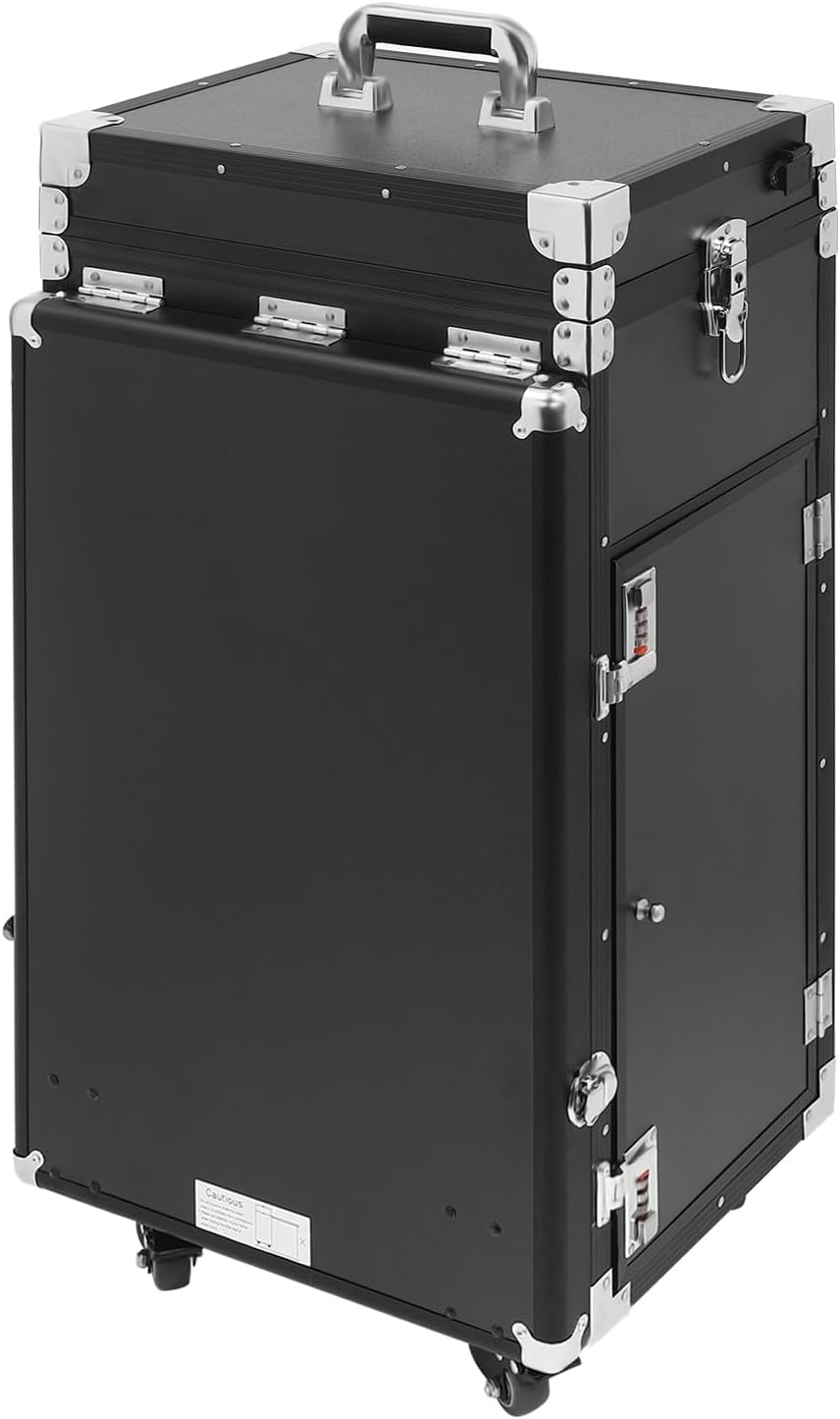 Cosmetic Trolley Storage Organizer, Foldable Nail Tables with 4 Drawers Mirror&Speaker for Hair Stylists Pet Groomers Makeup Artists Technician Workstation Salon