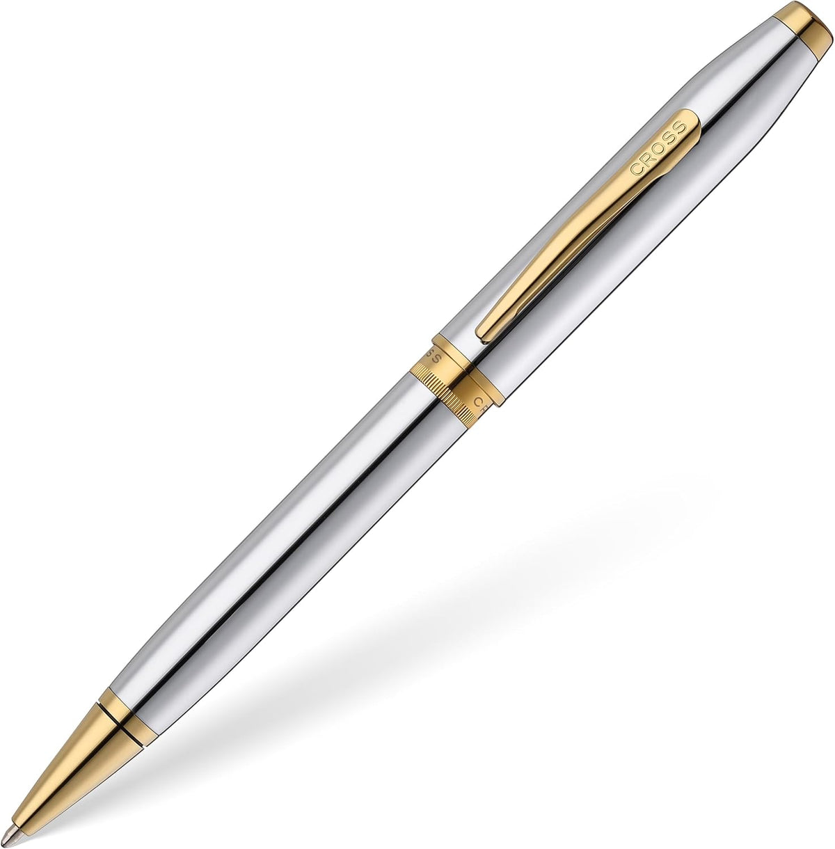 Cross Foundry Polished Chrome Gold Ballpoint Pen, Medium Point, Black Ink