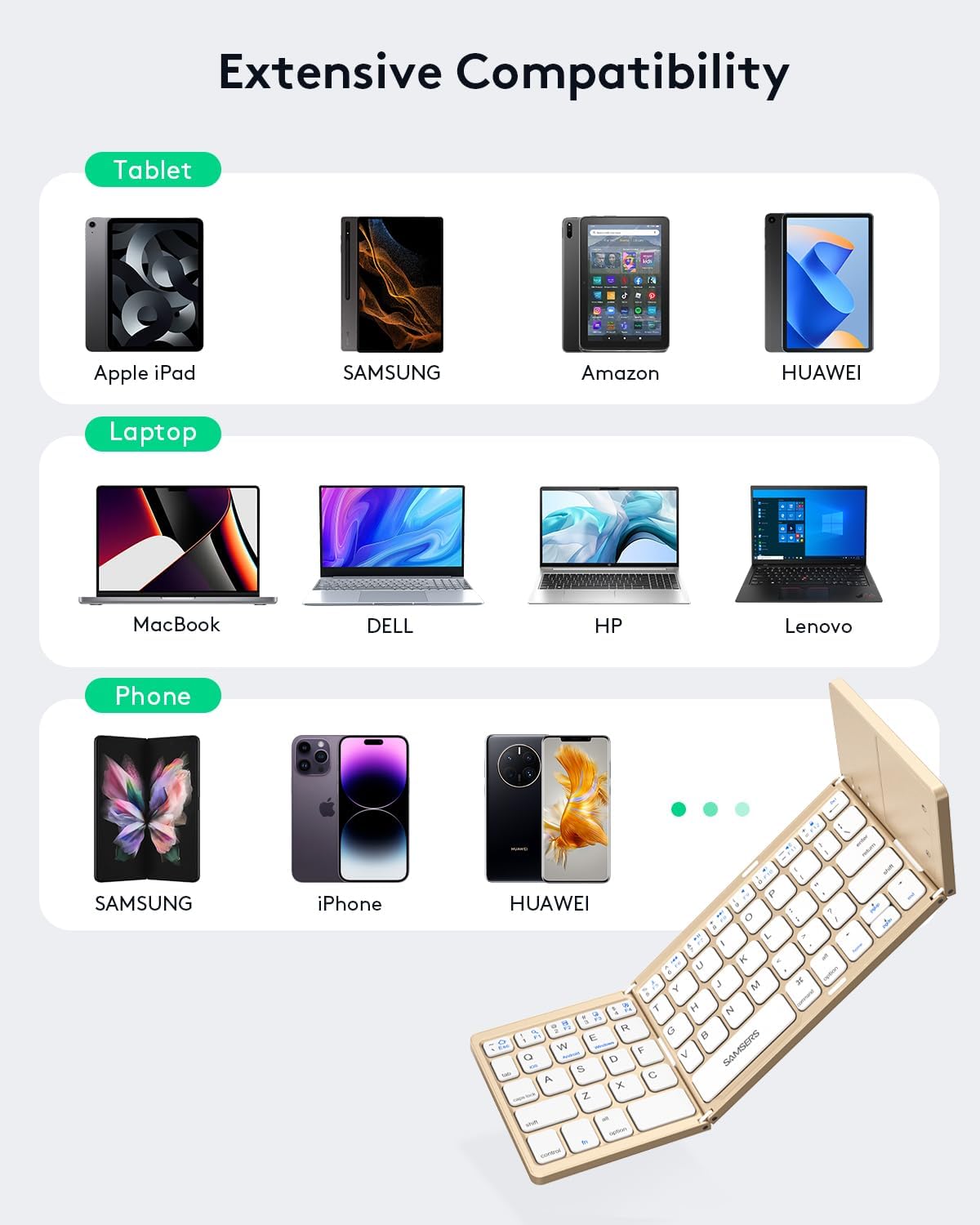 Samsers Foldable Bluetooth Keyboard with Touchpad, Ultra Slim Compact, Gold