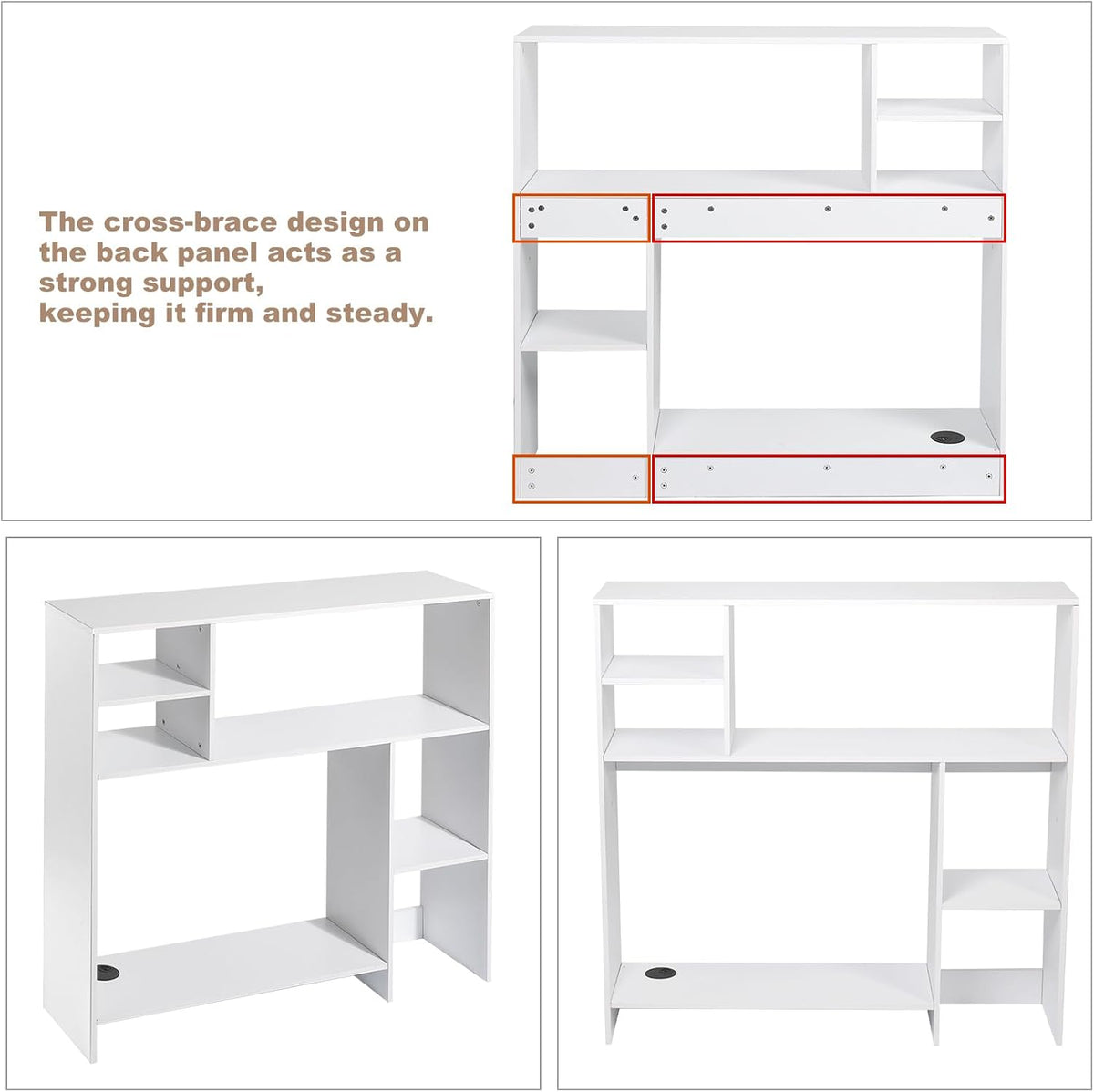Modern Wooden Desktop Bookshelf Hutch, White Desk Organizer with 7 Shelves for Computer Desk, Vertical Storage for Small Desks, Home Office, Dorm