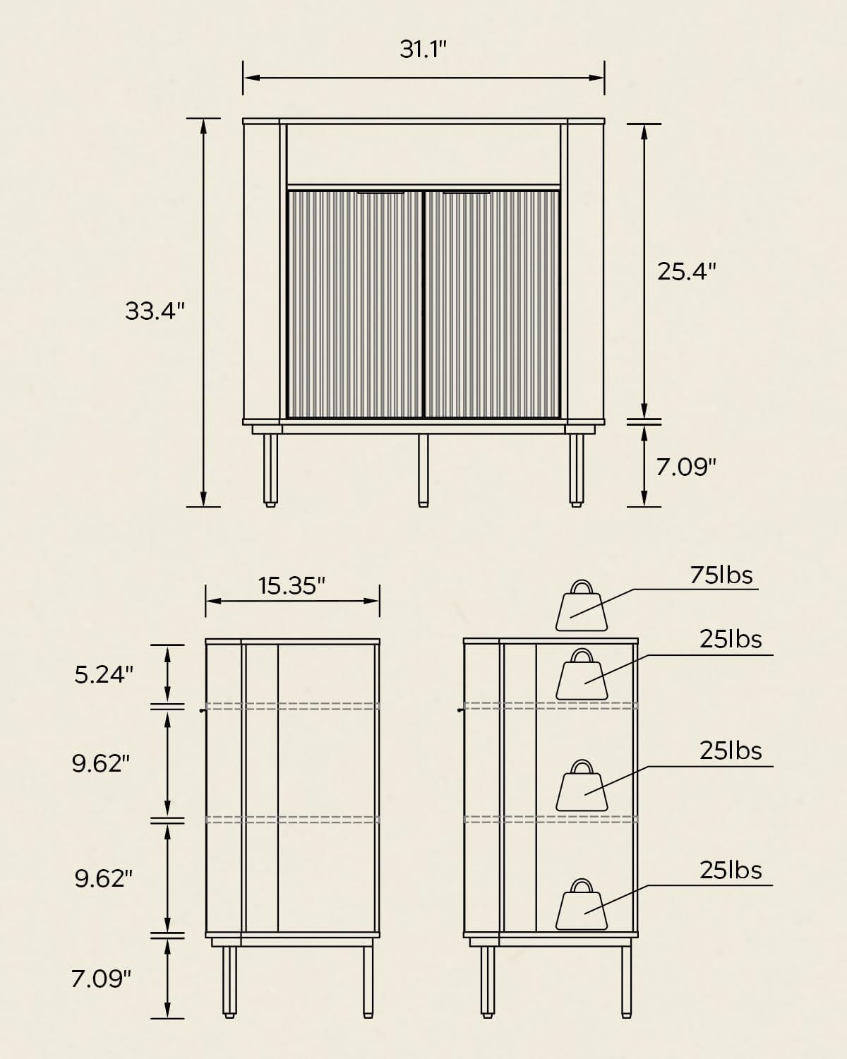 Fluted Corner Cabinet with Storage, Modern Floor Cabinets with Adjustable Shelf & Metal Legs Wooden Narrow Cabinet Organizer for Living Room Kitchen, Light Oak