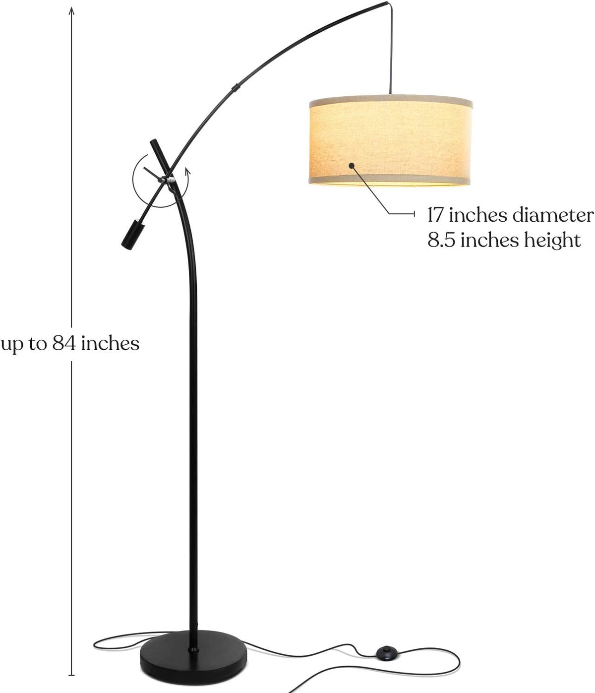 Brightech Grayson LED Arc Floor Lamp for Office & Living Room, Adjustable Arm Lamp in Industrial Style for Bedroom Reading - Black