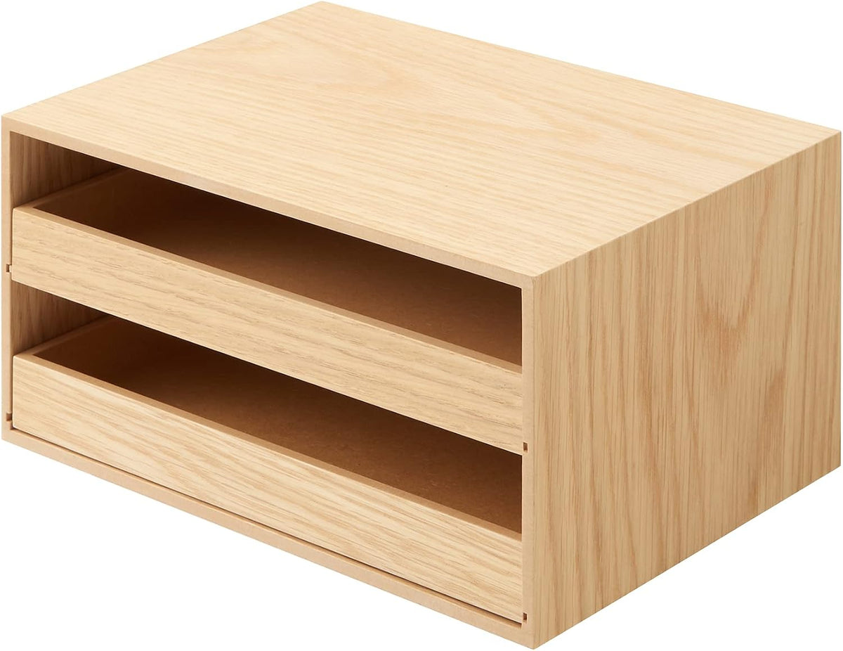 Muji 44310229 Wooden Tray Storage, 2 Drawers, Approx. Width 9.8 x Depth 6.7 x Height 4.9 inches (25.2 x 17 x 12.6 cm)