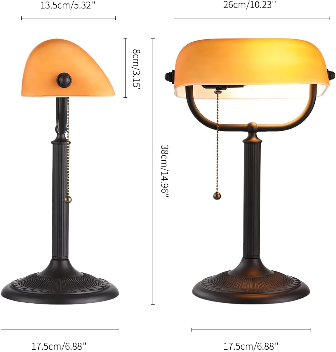 1-Minute Quick-Change Shade Matted Amber Glass Bankers Desk Lamp