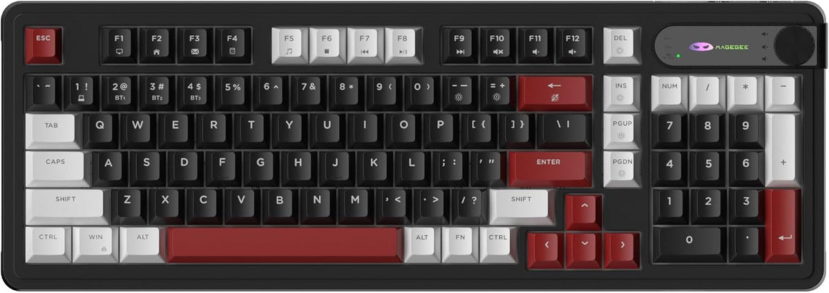 MageGee GK960 Wireless Keyboard, 98 Keys Tri-Mode BT/2.4G/Wired Membrane Gaming Keyboard, RGB Creamy Keyboard with Number Pad, Knob Control, 4000mAh Battery - White & Black