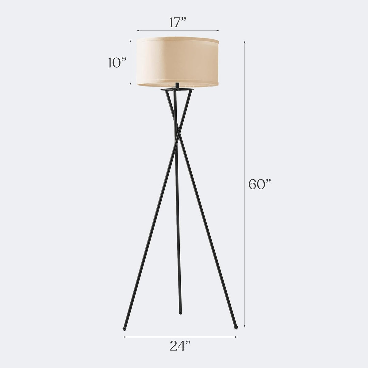 Brightech Jaxon LED Floor lamp, Modern Lamp for Living Rooms & Offices, Tall Lamp with Contemporary Drum Shade, Gold Tripod Standing Lamp for Bedroom Reading, Great Living Room Decor - Black