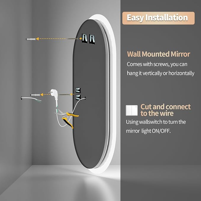 LUVODI Lighted LED Bathroom Mirror: 32x20IN Oval Wall Mounted Vanity Mirror