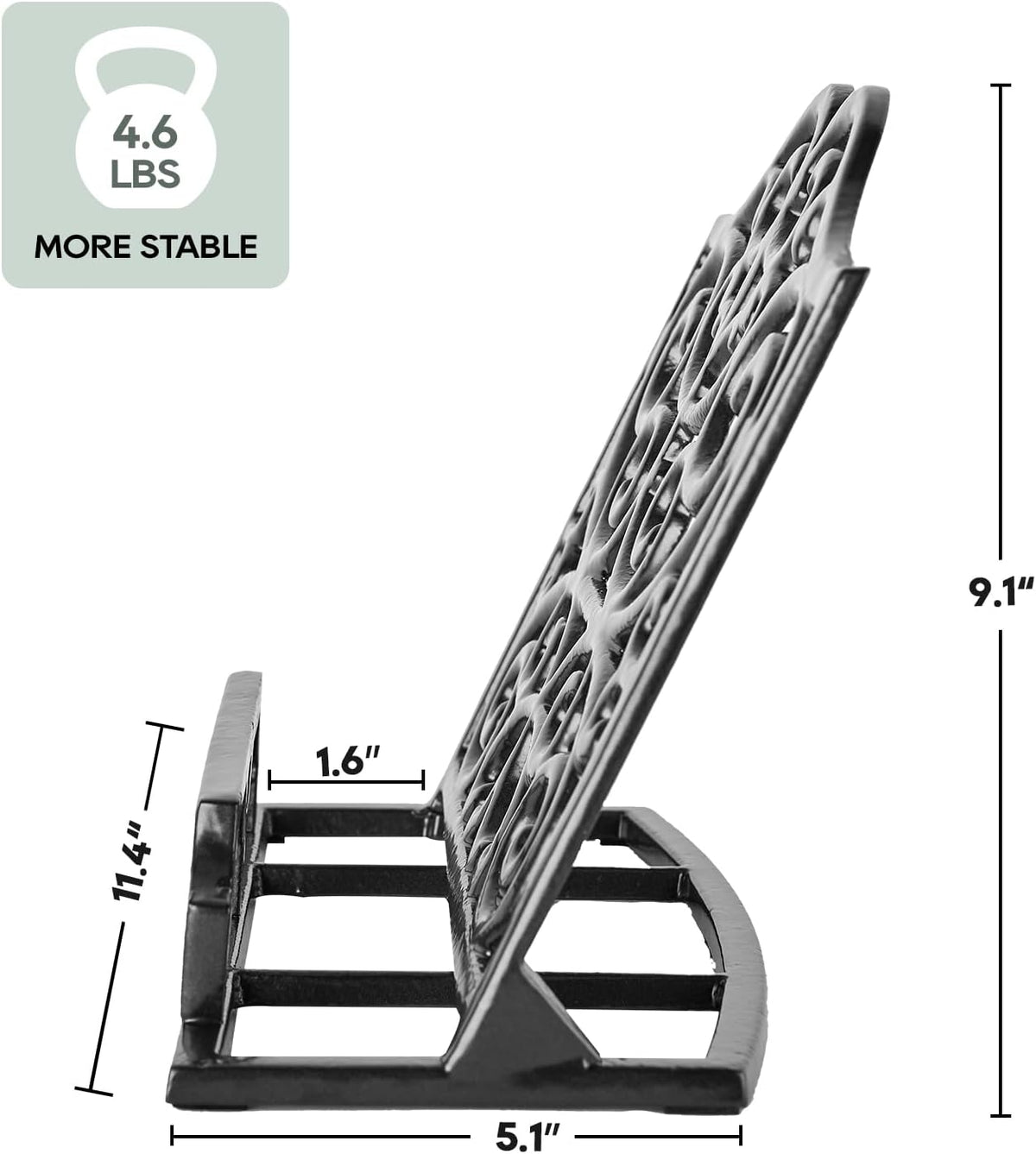 JOGREFUL Cast Iron Cookbook Stand, Kitchen Recipe Holder Scrollwork Black