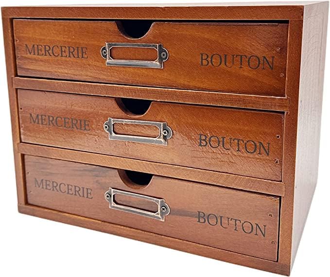 Vintage Wooden Storage Box,storage box with drawers, wooden box,wooden drawers,with Label Holder,Countertop Organizer,desk storage rack, for home, office, factory, office (3 Drawers)