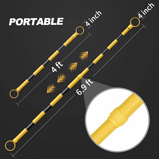 RoadHero 6 Pack 4 FT to 6.9 FT Retractable Cone Bar, Expandable Traffic Cone Bars for Parking Lots, Extendable Barricade for Road Construction, Black and Yellow, Cone Not Included