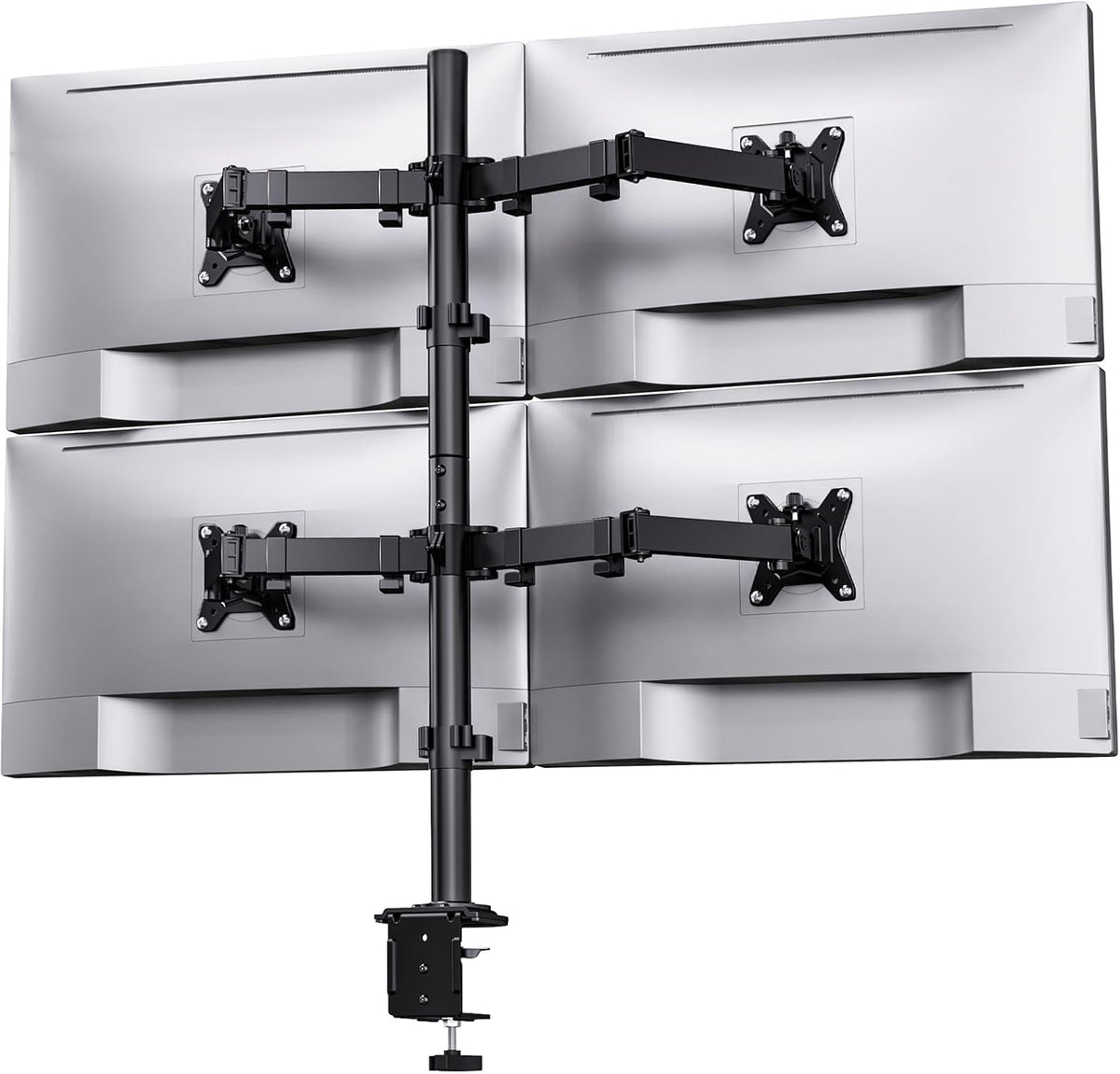 HUANUO Quad Monitor Mount for 13-32 Inch Screens, 4 Monitor Stand with Larger Base, Holds 22 lbs per Arm, Fully Adjustable Stacked Mount, Tilt Swivel Rotation, VESA 75x75/100x100mm, Cable Management