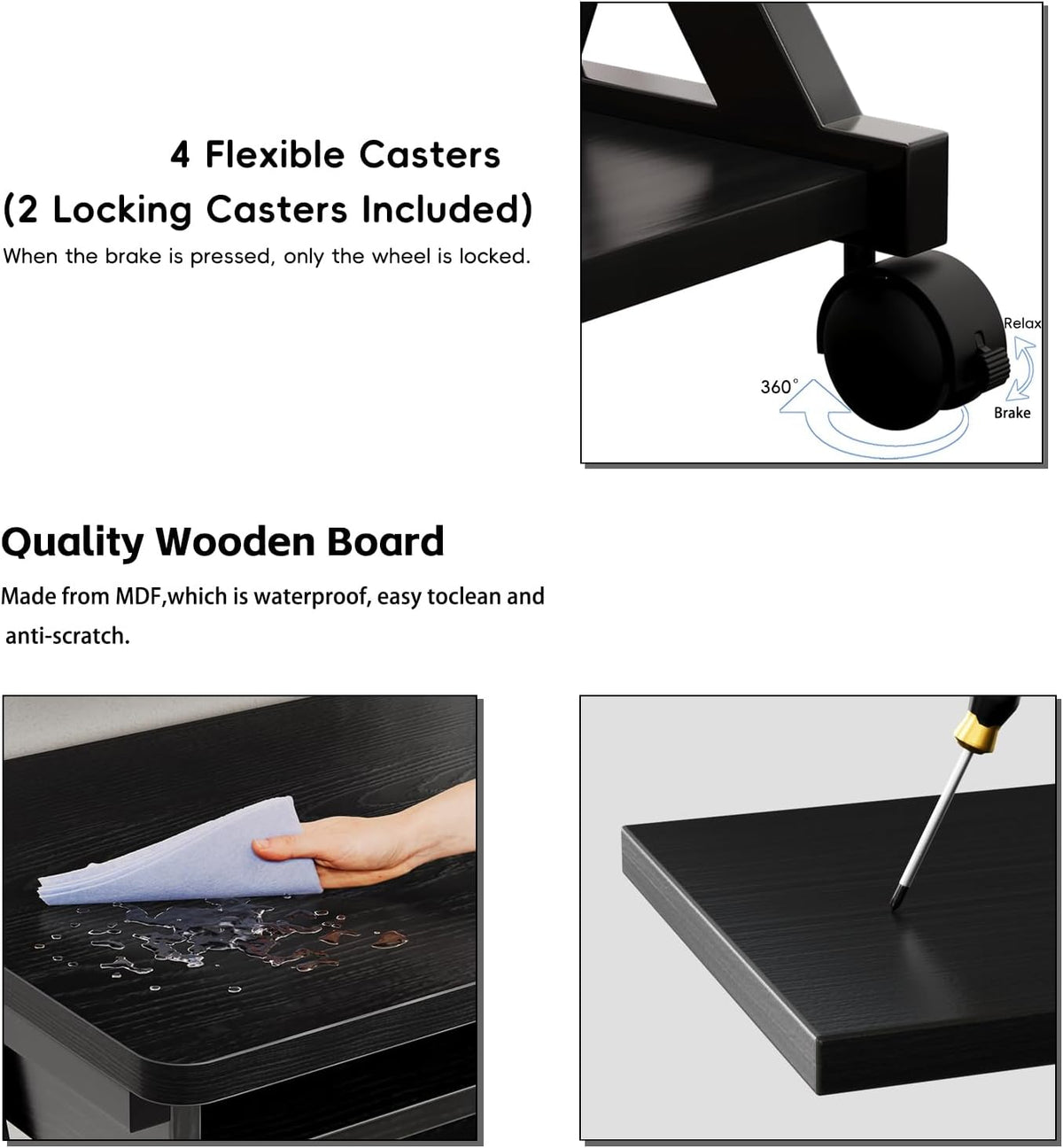 Zenira 24-Inch Small Computer Desk, Z Shape Laptop Desk Cart on Wheels