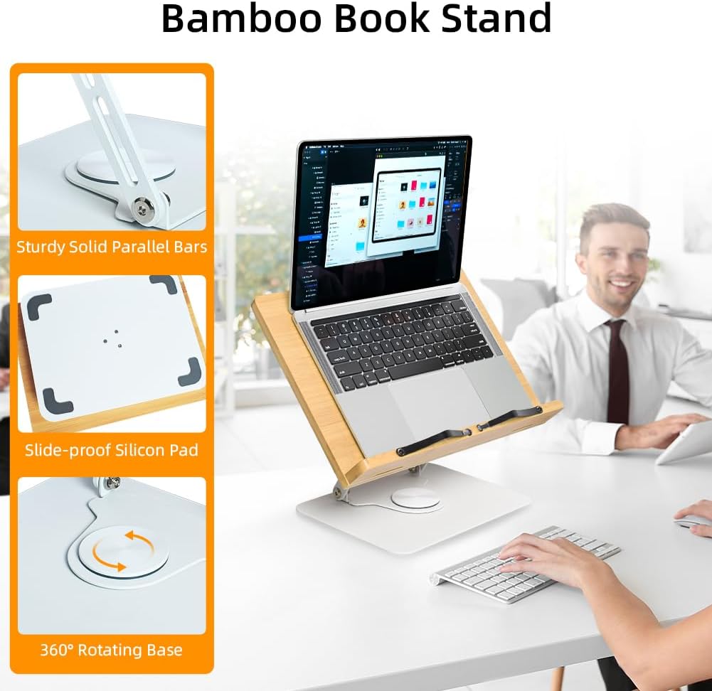 Wishacc 360 Degree Adjustable Book Stand, Reading Holder with Rotating Base (13.2 x 9.2 inches)