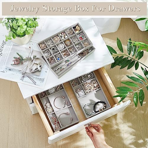 Junkin 18 Pcs Stackable Jewelry Drawer Organizer Inserts Gray