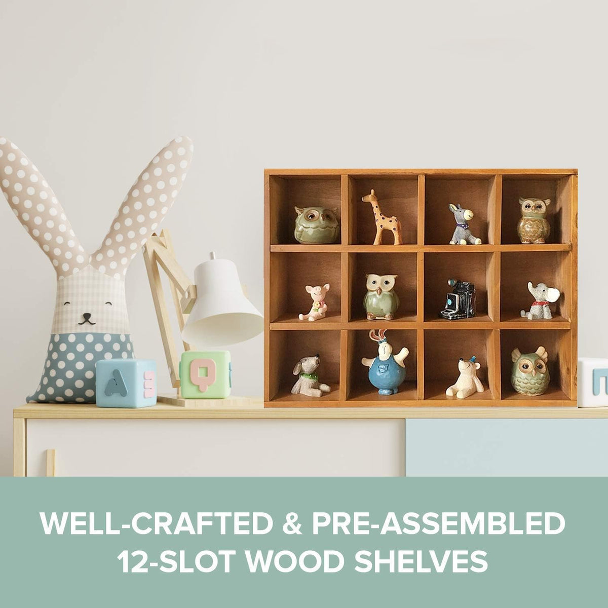 Primo Supply 12-Slot Wood Display Cabinet 12 x 15.5 Square Cubby Shelf Organizer - Tabletop or Wall Shelf - Farmhouse Decor Organizers and Storage - Rustic Wall Decor - Cube Storage & Display Cabinet