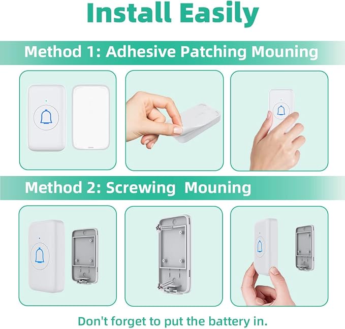Wireless Doorbell for Home Classroom IP66 Waterproof Door Bell Ringer Wireless