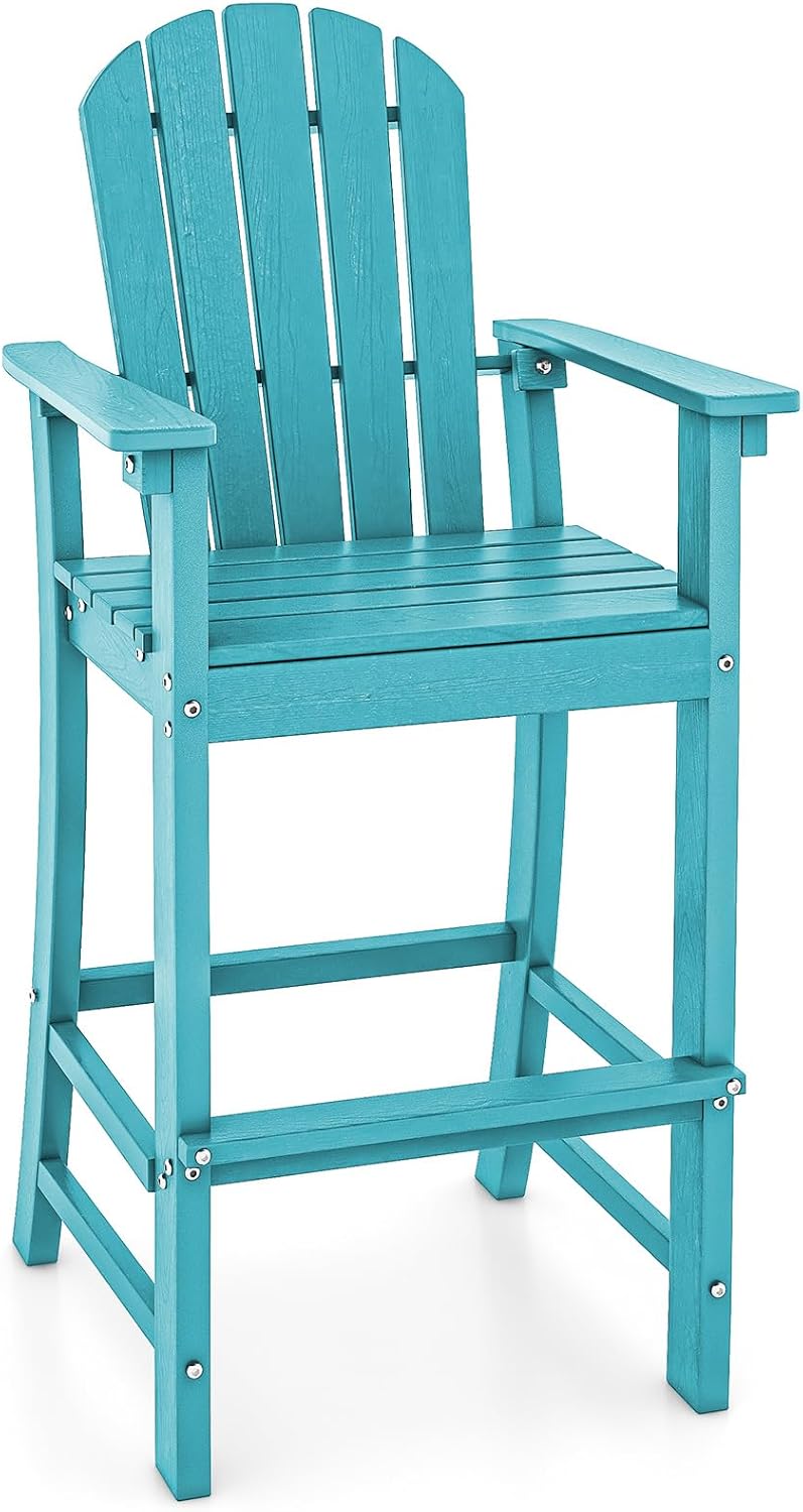 Tangkula Outdoor Tall Adirondack Chair 30 Inches Seat Height, HDPE Bar Height Patio Chair with High Backrest, Armrests and Footrest, Outdoor Bar Stool for Balcony Deck Garden Poolside (1, Turquoise)