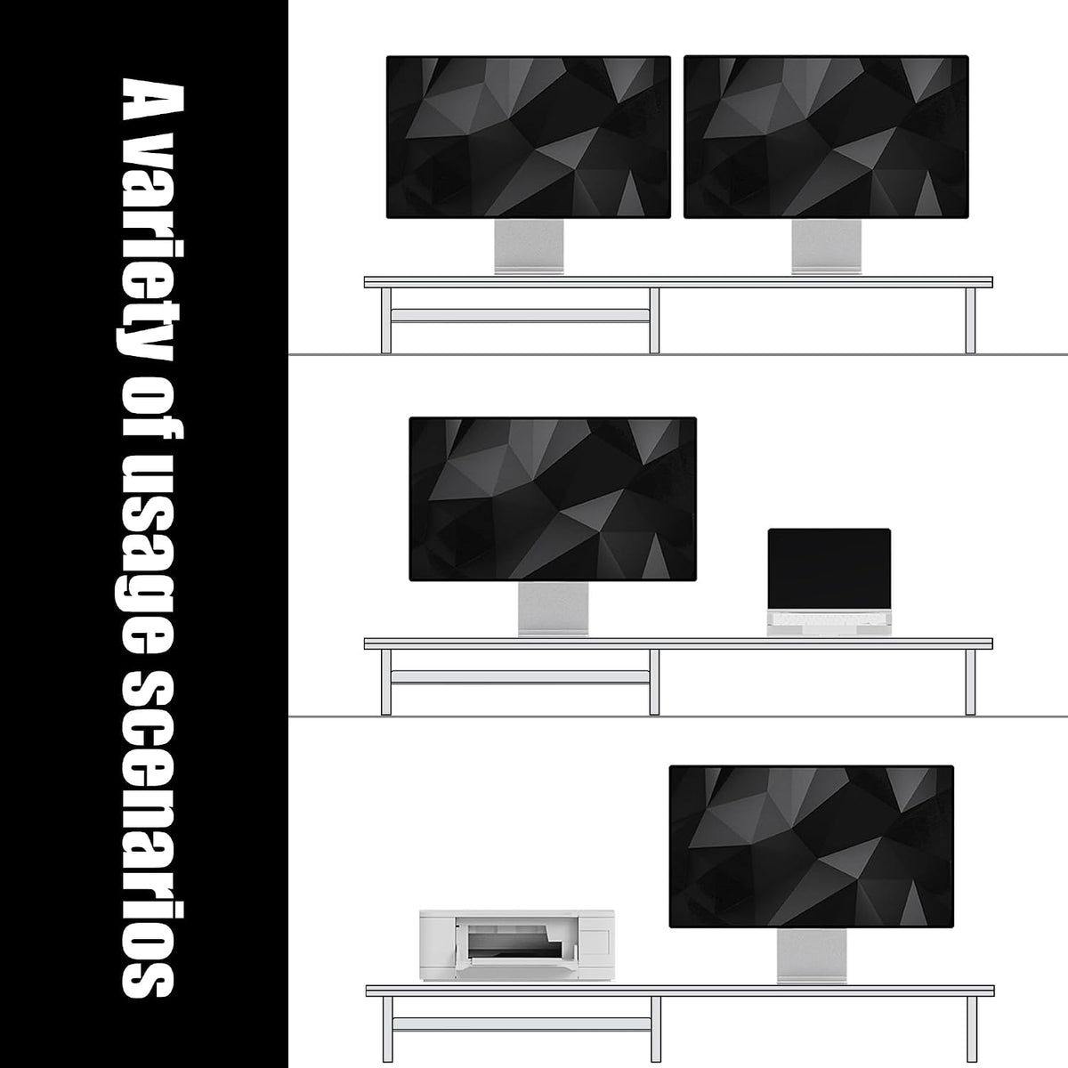 FENSULN Dual‑Tier Monitor Stand for Minimalist Wooden and Metal Riser Shelf Desktop Stands Organizer with Underneath Storage for Dual Monitors, Laptops, Home Office Aesthetic White