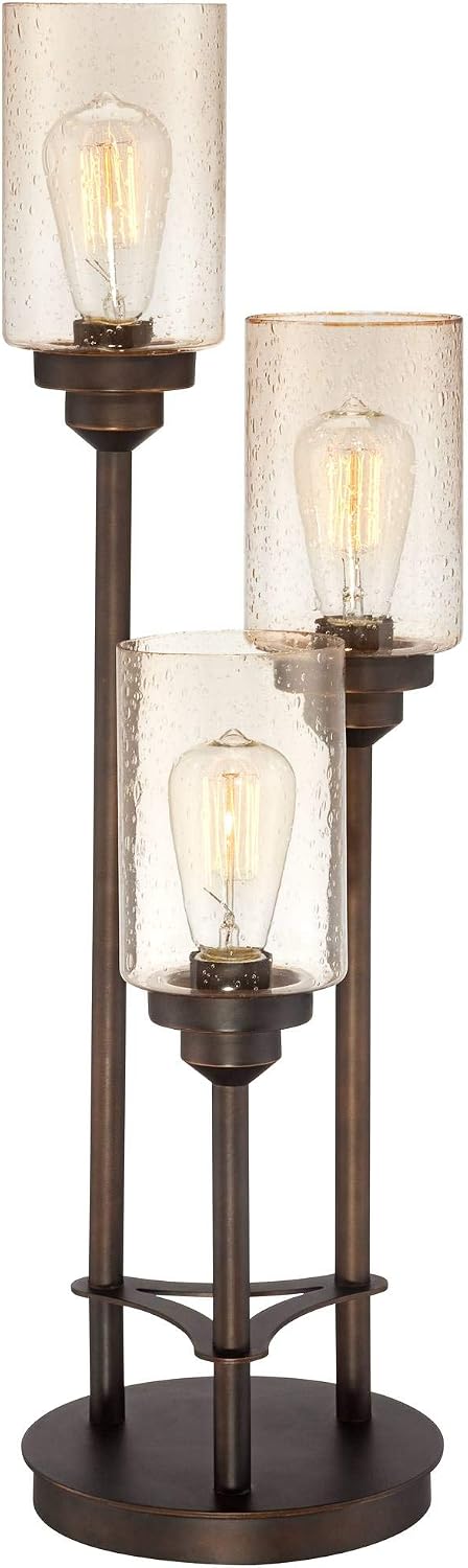 Libby 30" Large Table Lamp Edison Bulb LED Bronze Seeded Metal Glass