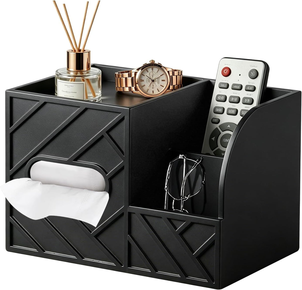 Aesthetic Tissue Box Cover,Remote Control Tissue Holder with Storage Tray