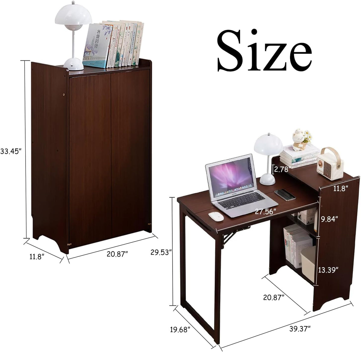 Bamboo Folding Desk with Storage for Small Spaces (Walnut)